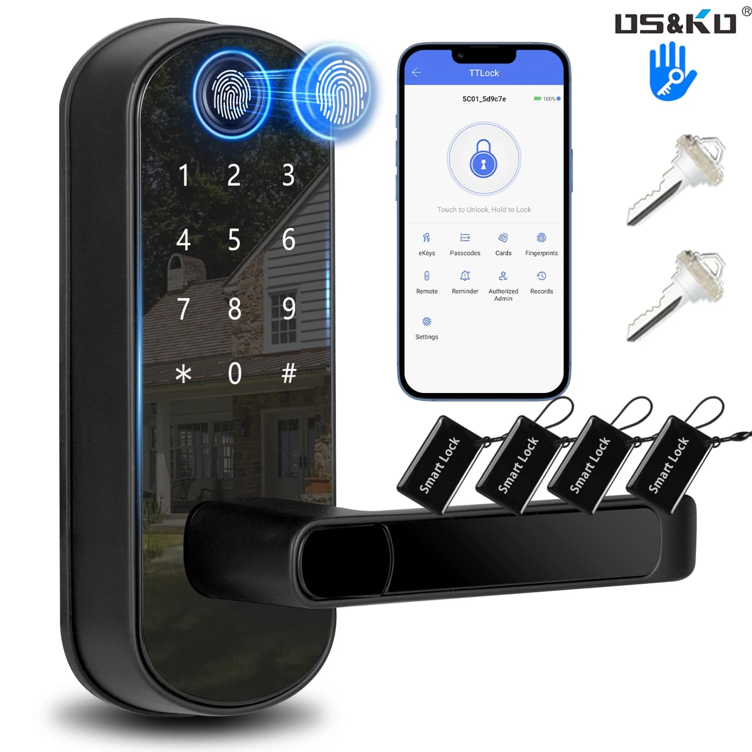 Bluetooth Fingerprint Smart Lock, Keypad Keyless Entry, App Code Unlock, Compatible with Alexa & Google, DIY Install for Rentals