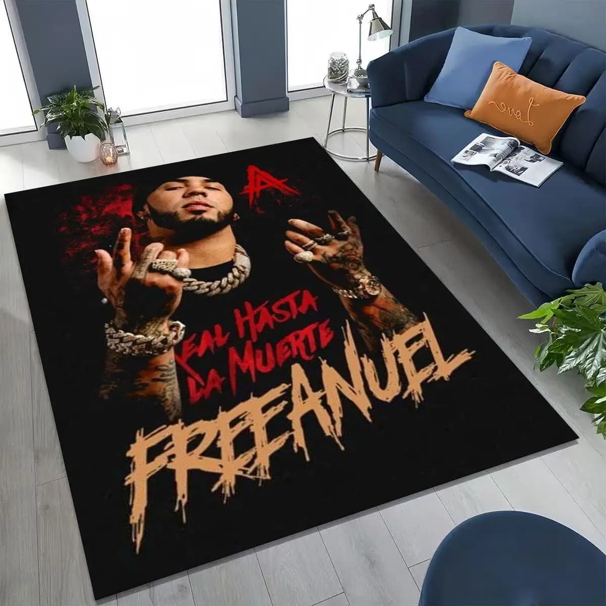Anuel AA Hip Hop Rapper Singer Rug for Bedroom Living Room Sofa Home Doormat Decor, Large Kids Play Non-slip Floor Mat Gift