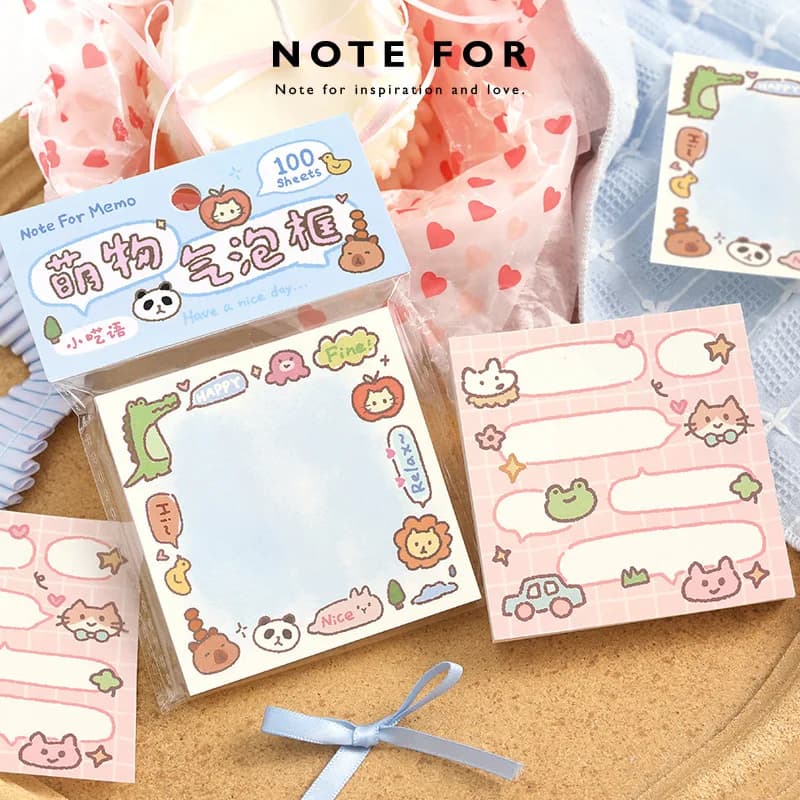 100 Fogli di Note Adesive Carine, Serie Cute Bubble Box, Blocco Note Adesivo Stile Crayon Wind Coreano, Articoli di Cancelleria Carini