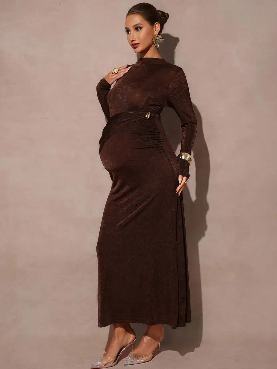 Elegant Solid Color Slim Fit Maternity Dress For Fall Wedding Guest Baby Shower