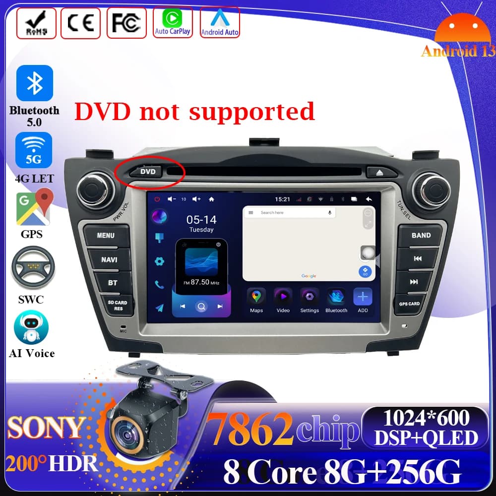 Per Hyundai Tucson IX35 2009-2015 Autoradio di Navigazione GPS Carplay Stereo Android Schermo Bluetooth Lettore Multimediale 5G Wifi