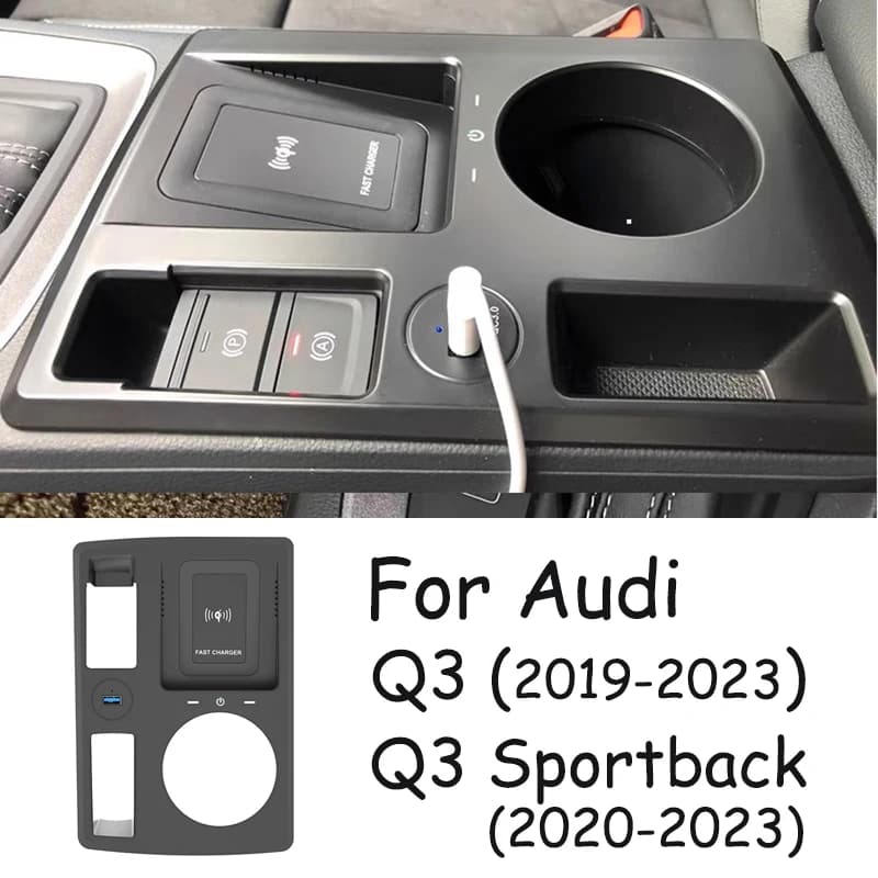 Caricabatterie Wireless 15W per Audi Q3 Q3sportback 2019-2023 LHD cellulare supporto di ricarica USB veloce accessori piastra ipone8-15
