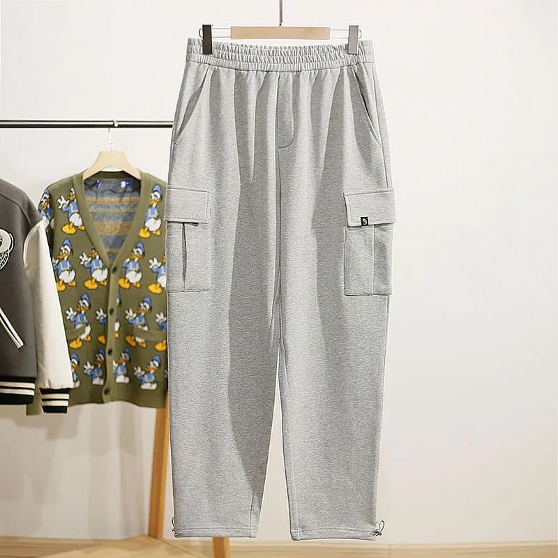 Pure Cotton Sportswear Style Winter New Men's Greyish-Brown Workwear Pants High Waist Comfortable Loose Fit Long Straight Tube