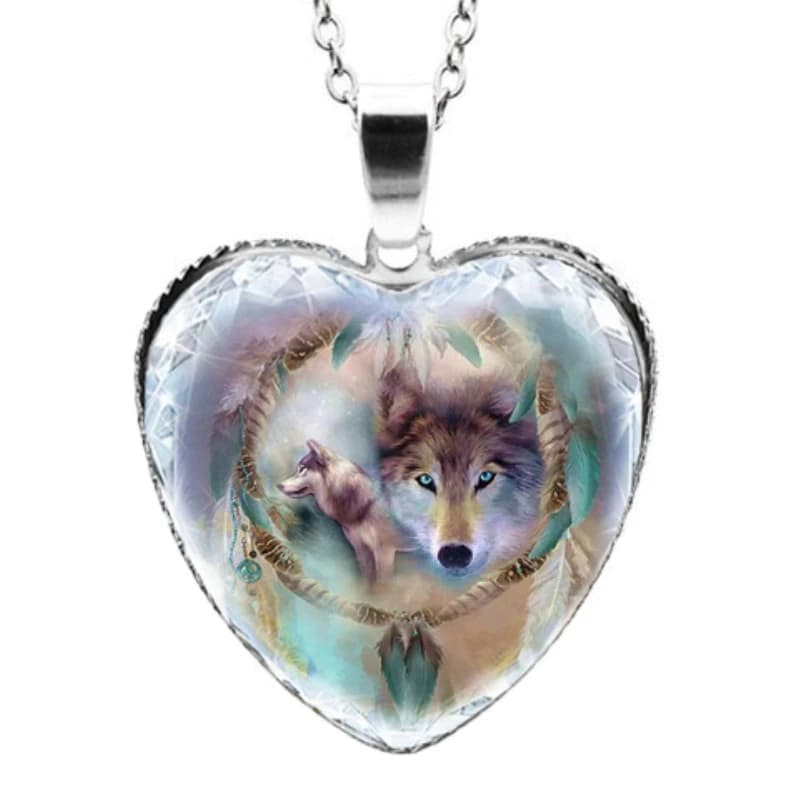 Collana con ciondolo totem lupo prateria in cristallo a forma di cuore Collana da donna Accessori per animali in metallo Regalo di gioielli per feste