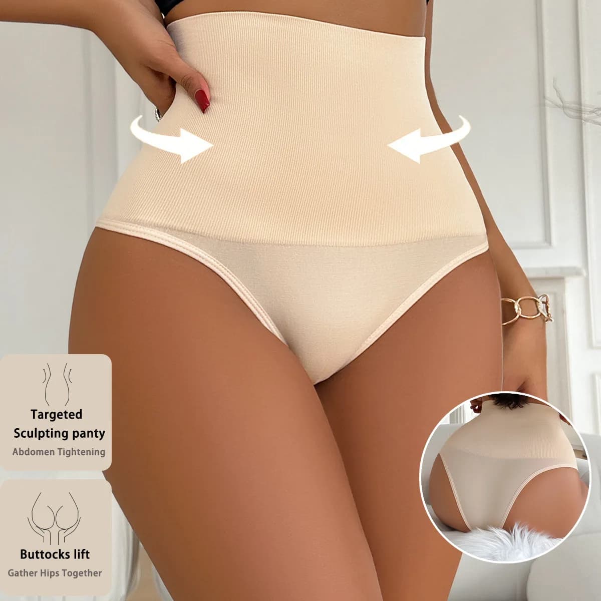 Women's High Waist Tummy Control Shapewear Panties Seamless Thin Butt Lifter Waist Slimming Body Shaper Underwear Beige S-XL
