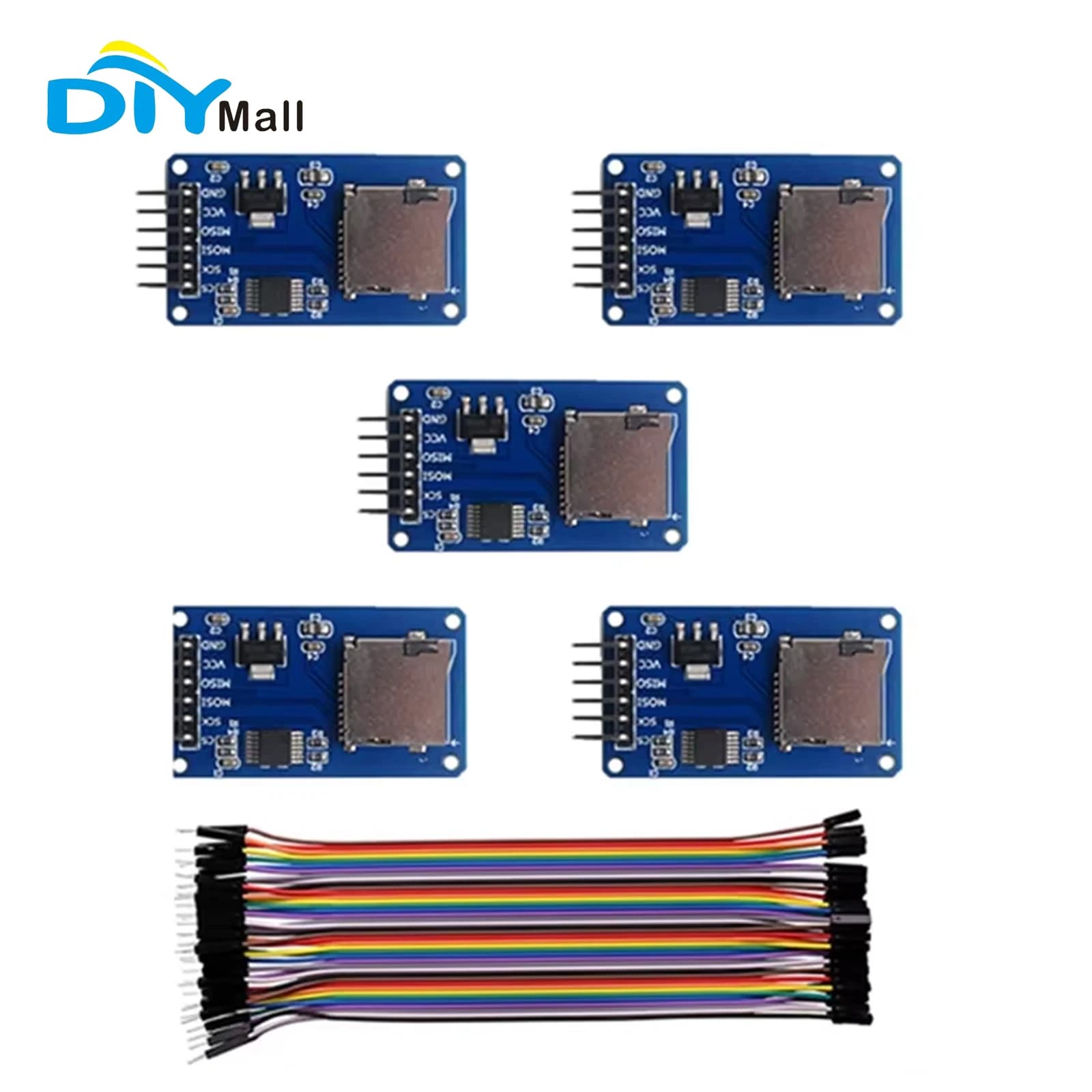 SPI Interface MicroSD Adapter 5PCS Kit with 40 Connection Wires for Breadboard and Arduino