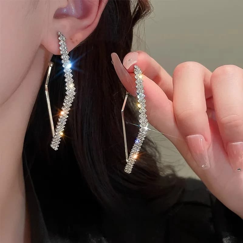 Orecchini Pendenti Geometrici Vistosi, Design con Strass Scintillanti, Eleganti Gioielli da Festa per Donne