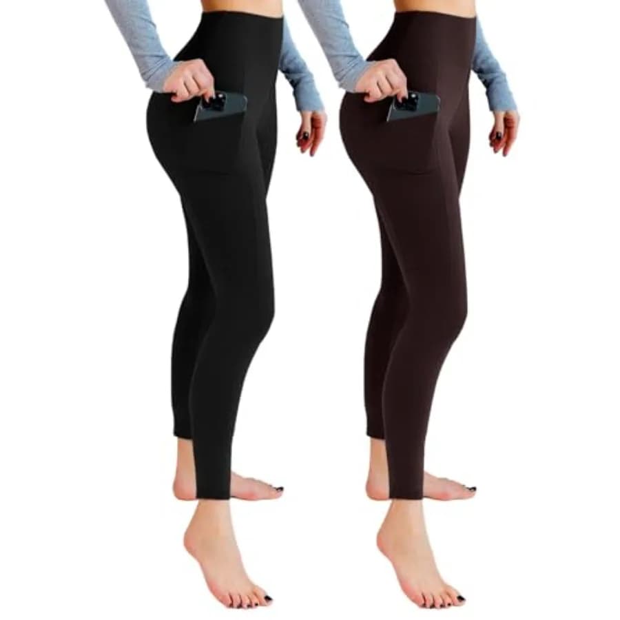 2 Pack Leggings with Pockets for Women, High Waisted Soft Leggings for Yoga Gym