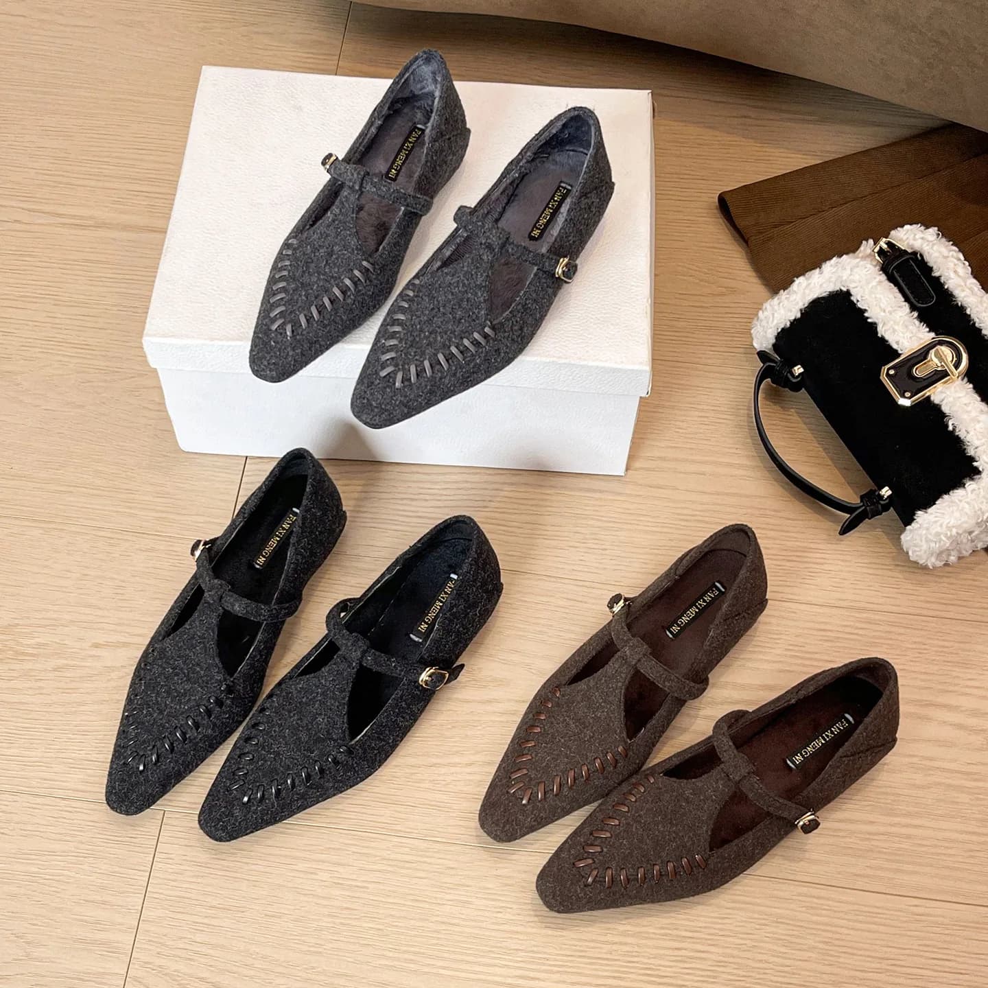 Scarpe basse da donna con tacco basso e mocassini con fibbia in pelle scamosciata Scarpe a punta con bocca superficiale Scarpe da donna Suola morbida da esterno Alla moda