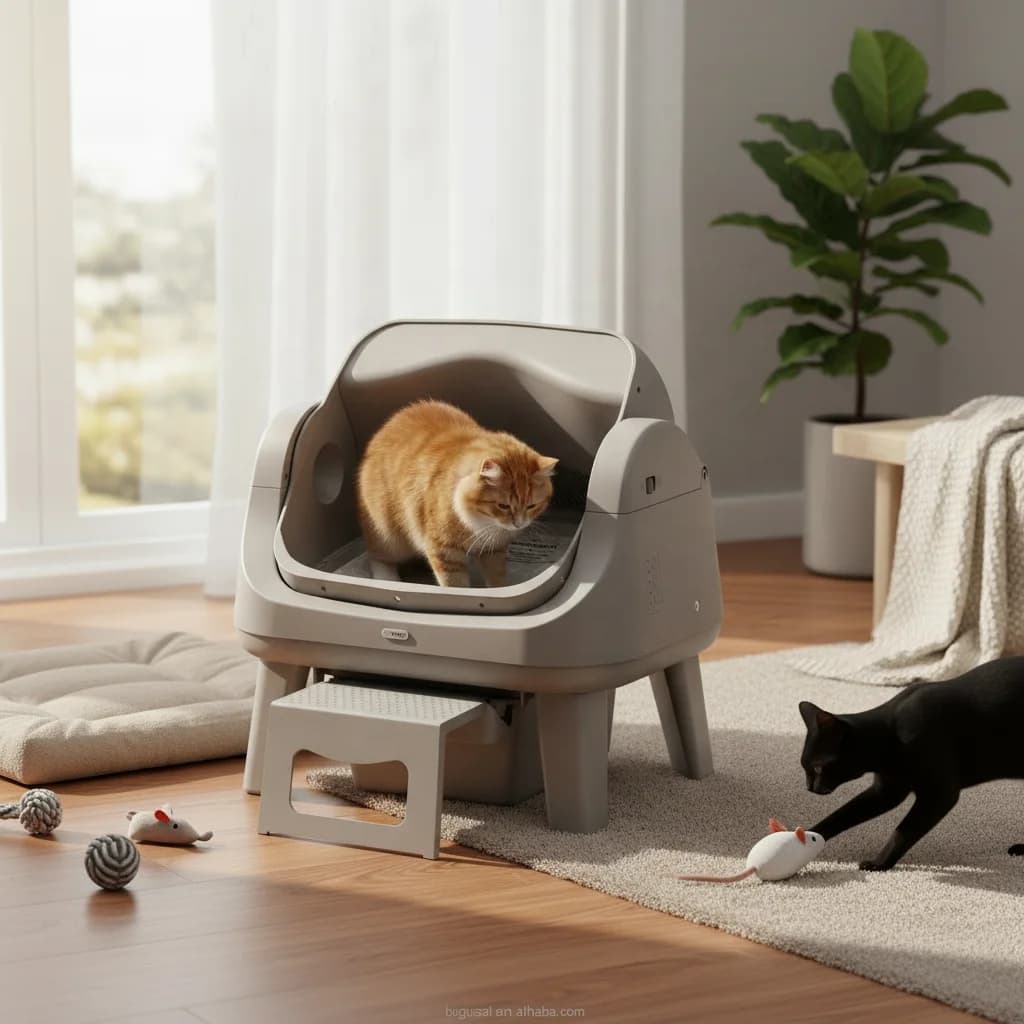 Smart Automatic Easy Clean Grey Litter Box Odor Control 8L Extra Large Open Design Cat Litter Tray