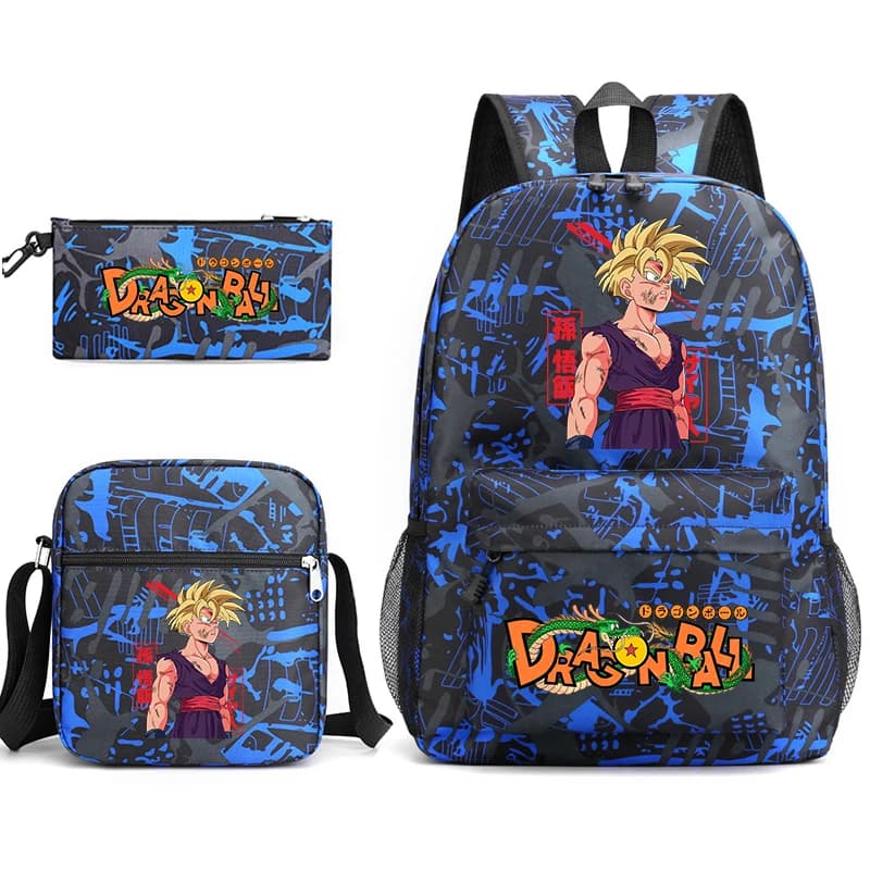 Dragon Ball Gohan Print Student Backpack for Boys Shoulder Bag Pencil Case Set School Anime Bookbag