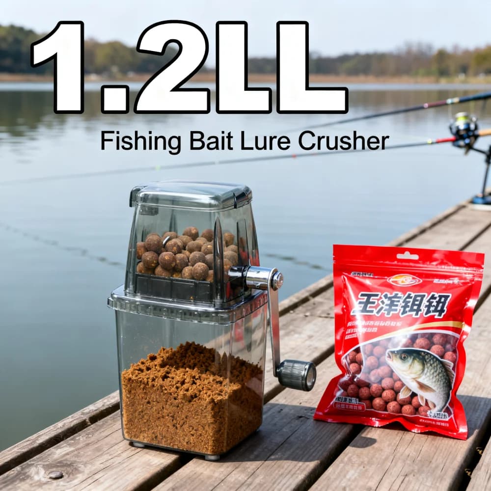 Manual crusher for carp fishing baits, grinder, ergonomic handle, ice blender, capacity 1.2 liters, stainless steel blades, fishing kitchen