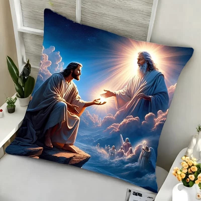 Majestic Jesus Christ Biblical Pillowcase Cushion Cover Spiritual Religious Christian Art Home Decor Square Print for Bedroom