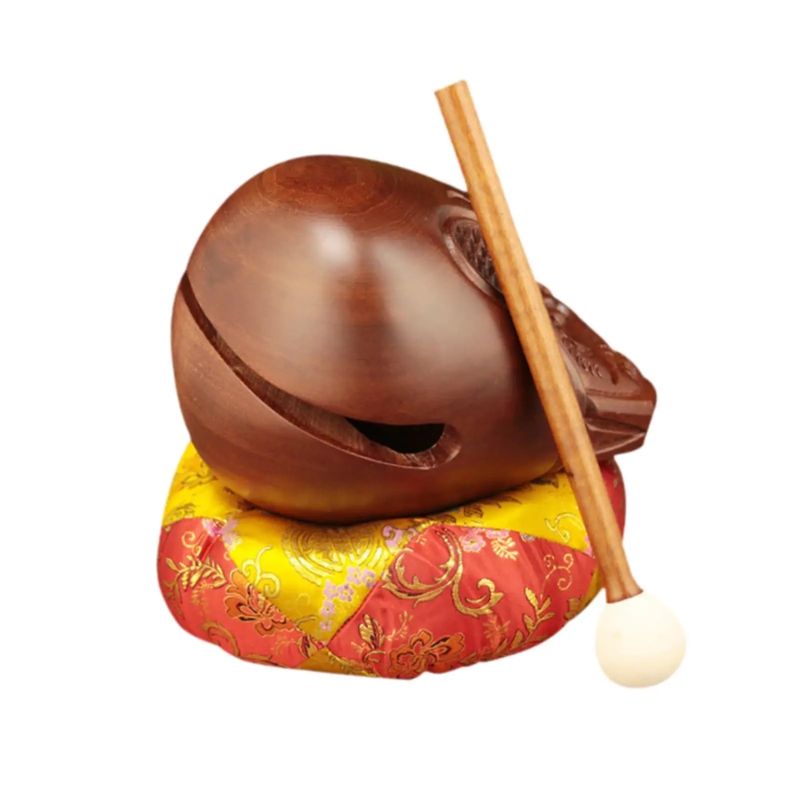 Fish Shaped Craft Wood Drum, Desk Decoration, Mokugyo Musical Instrument with Hammer and Mat for Yoga, Adults, Office, Home