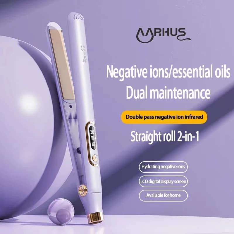 Piastra per capelli arricciacapelli da donna in ceramica 2 in 1 Olio essenziale professionale agli ioni negativi Cura dei capelli Strumento per parrucchiere a riscaldamento rapido