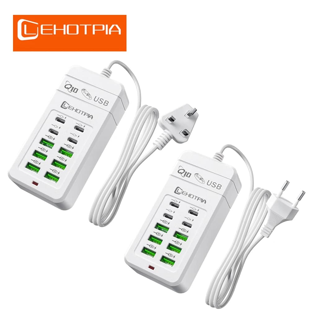 U.S. U.S. Power Adapter Multi USB Charger Extension Cable 1.2 m 6 USB-A 4 USB-C Portable USB-C for mobile phone USB socket