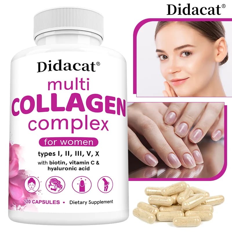 Multi-Collagen Complex - Biotin, Vitamin C, Hyaluronic Acid for Skin, Nails, Hair, Joints and Cellular Health