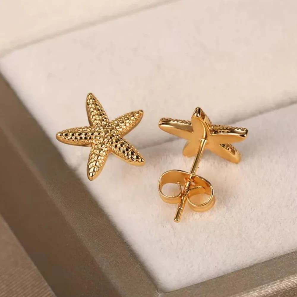 Mariasz Minimalist Chic Cute Summer Starfish Stainless Steel Stud Earrings for Women Sea Star Shell Beach Ocean Jewelry Gift