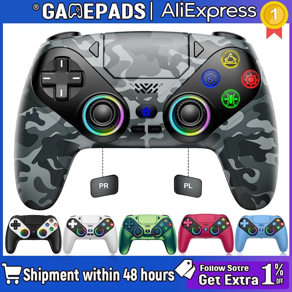 Controller wireless per console PS5 con Turbo Touchpad Hall Trigger, funzione di vibrazione e cuffie, gamepad Bluetooth