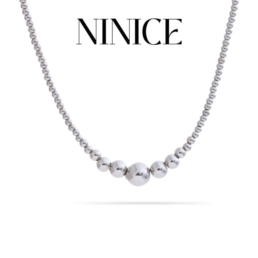 NiNice Handmade Jewelry 316L Stainless Steel Beads Chain Necklace for Women Textured Waterproof Personalized Accessories