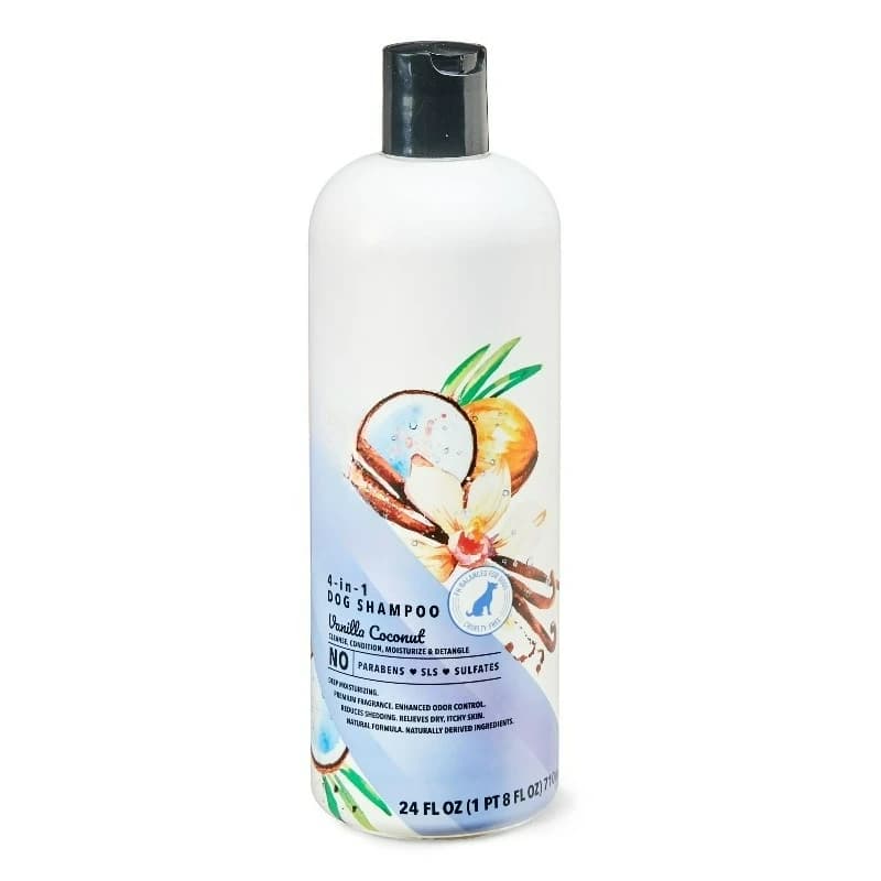 Shampoo 4 in 1 per cani, profumo vaniglia e cocco, deterge, condiziona, idrata e districha il pelo del tuo cane, 24 fl oz