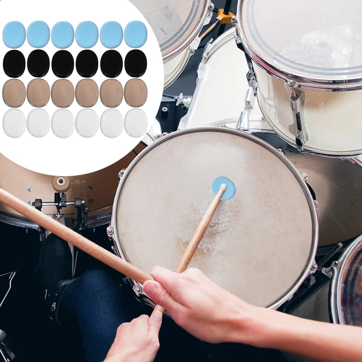 24Pcs Silicone Drum Snare Mute Mat Gel Pad Damper Self-Adhesive Transparent Coffee Blue Black for Drum Noise Control