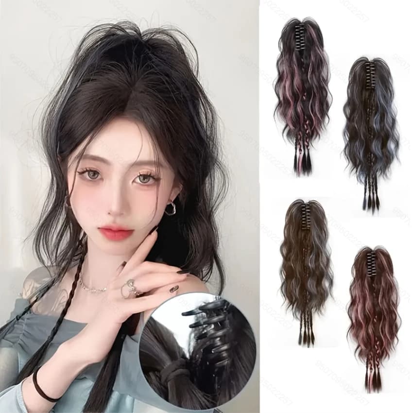 Extension for short 22 inch horsetail hair with spiral braid for daily use, heat resistant