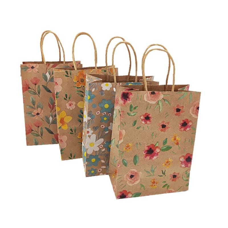 12/24 pezzi sacchetti regalo di fiori di carta Kraft con manico avvolgimento bomboniere imballaggio portatile sacchetto della spesa forniture per feste di compleanno