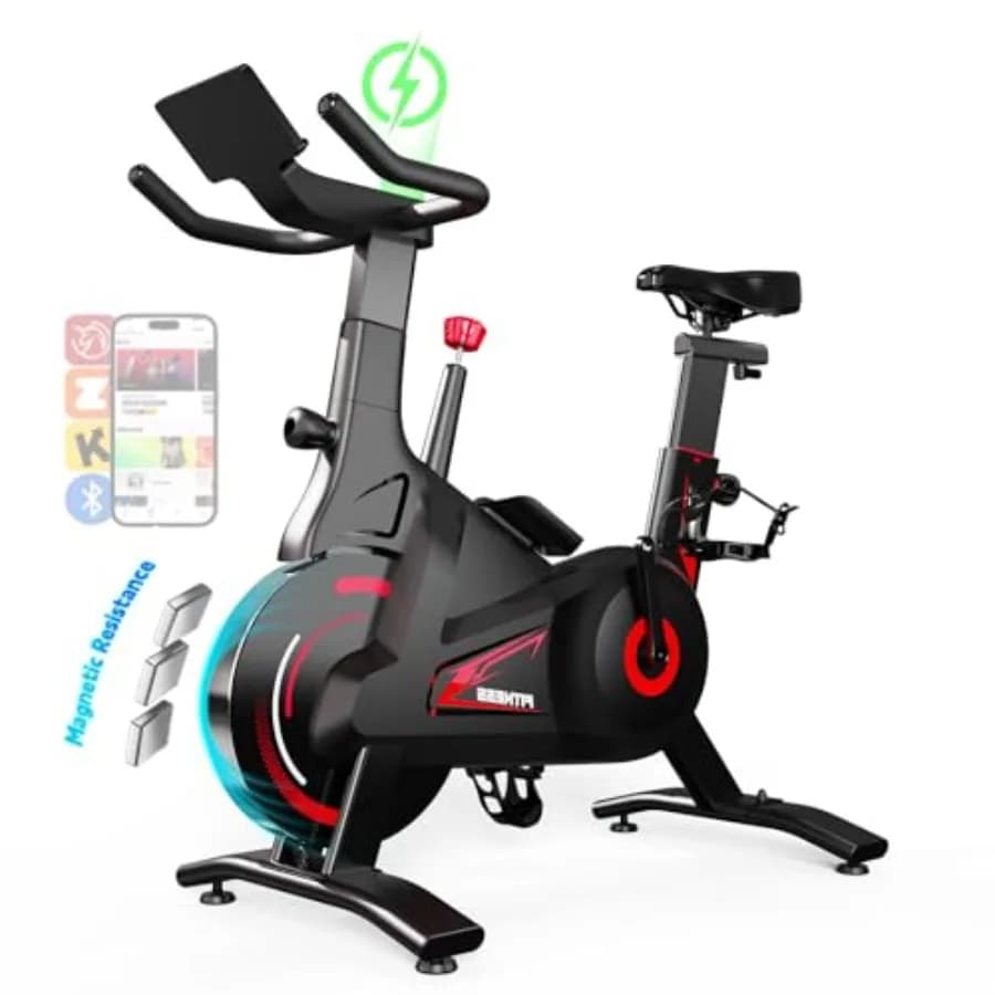 Indoor indoor cycles for home with self-powered Smart App, LED lights, Magnetic Resistance, Double Stage Transmission, 300-pound Stable Frame (B)