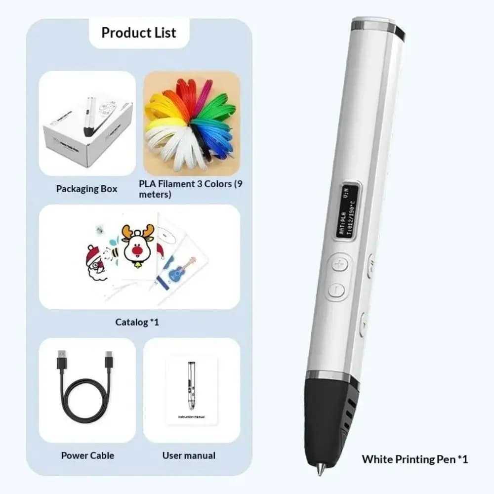 Professional OLED Display 3D Printing Pen Fast Extrusion DIY Doodling Pen Temperature Control PLA Filament Pen Gift