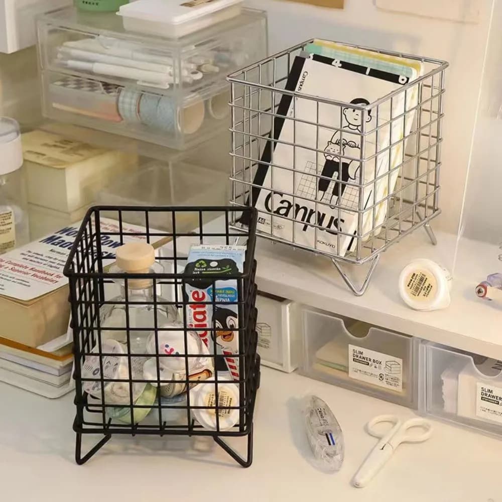 Ins Desk Organizer Mesh Iron Storage Rack Desktop Stationery Book Pen Storage Box studente dormitorio articoli vari cestino portaoggetti