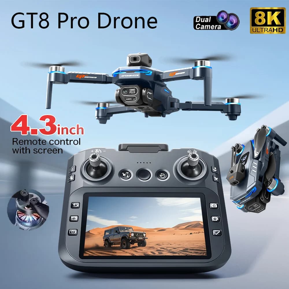 8K GPS drone with Adult Camera - New FPV GT8 5G Quadricotter, 2 Axis Gimbal, Brushless Motor, Ostacles Avoidance, Foldable RC Drone