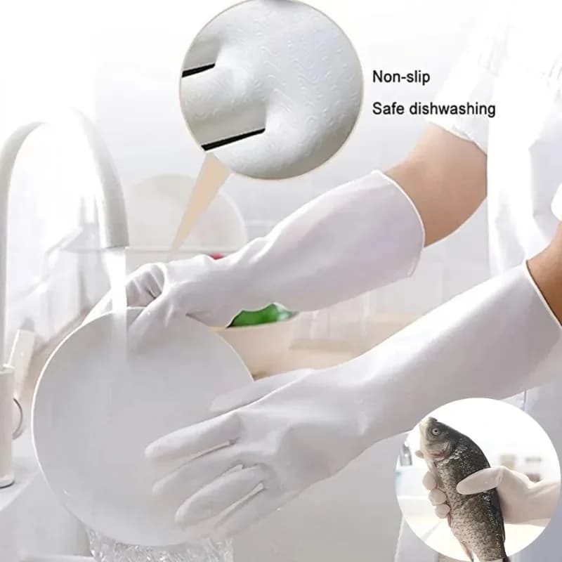 Guanti in lattice impermeabili con polsino lungo Durevoli antiscivolo Cucina Bagno Lavastoviglie Lavanderia Pulizia Multiuso Sicuro per alimenti Househo