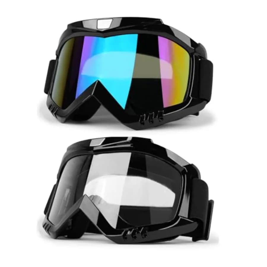 Occhiali per Moto e ATV, Confezione da 2, Attrezzatura per Uomo e Donna, per Motocross, Ciclismo Fuoristrada, Casco, Sci, Protezione UV400 Antiappannamento