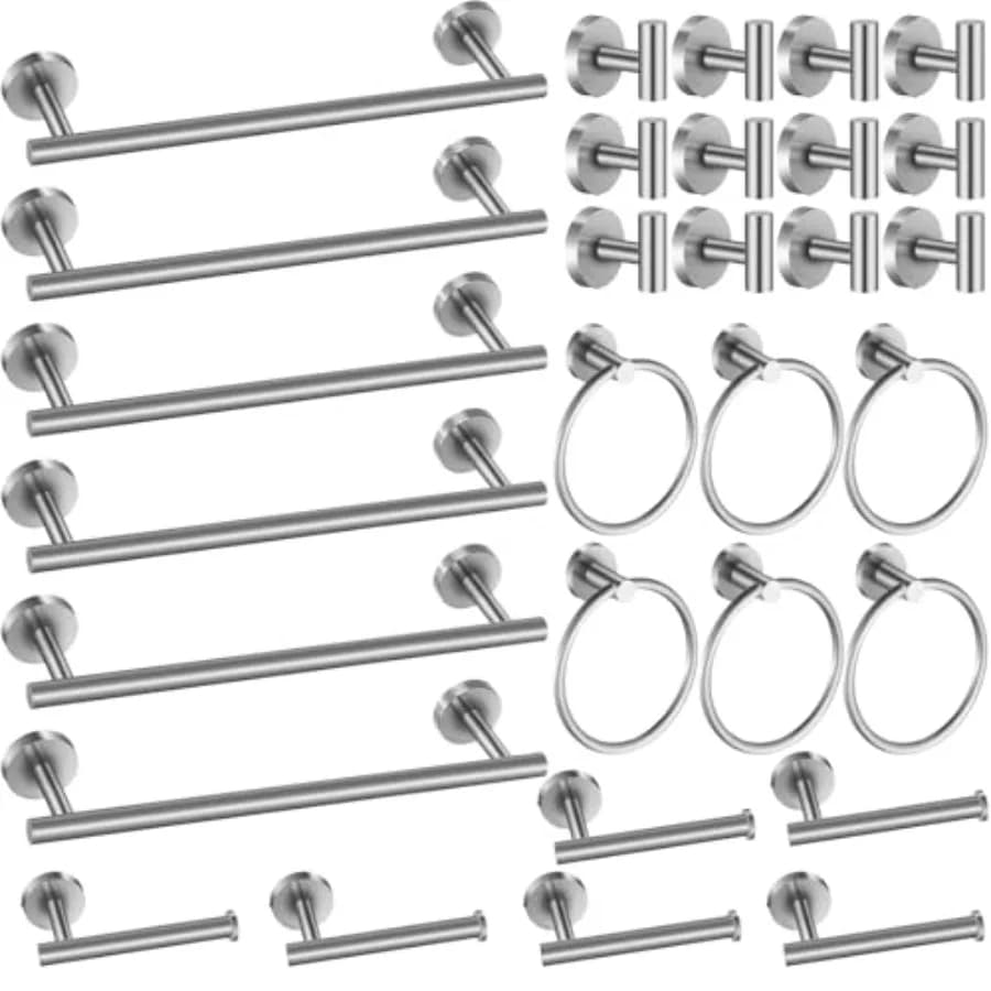 Bathroom hardware set: stainless steel, brushed nickel, 30 pcs including 16-inch towel bar, hook, ring, toilet paper holder wal