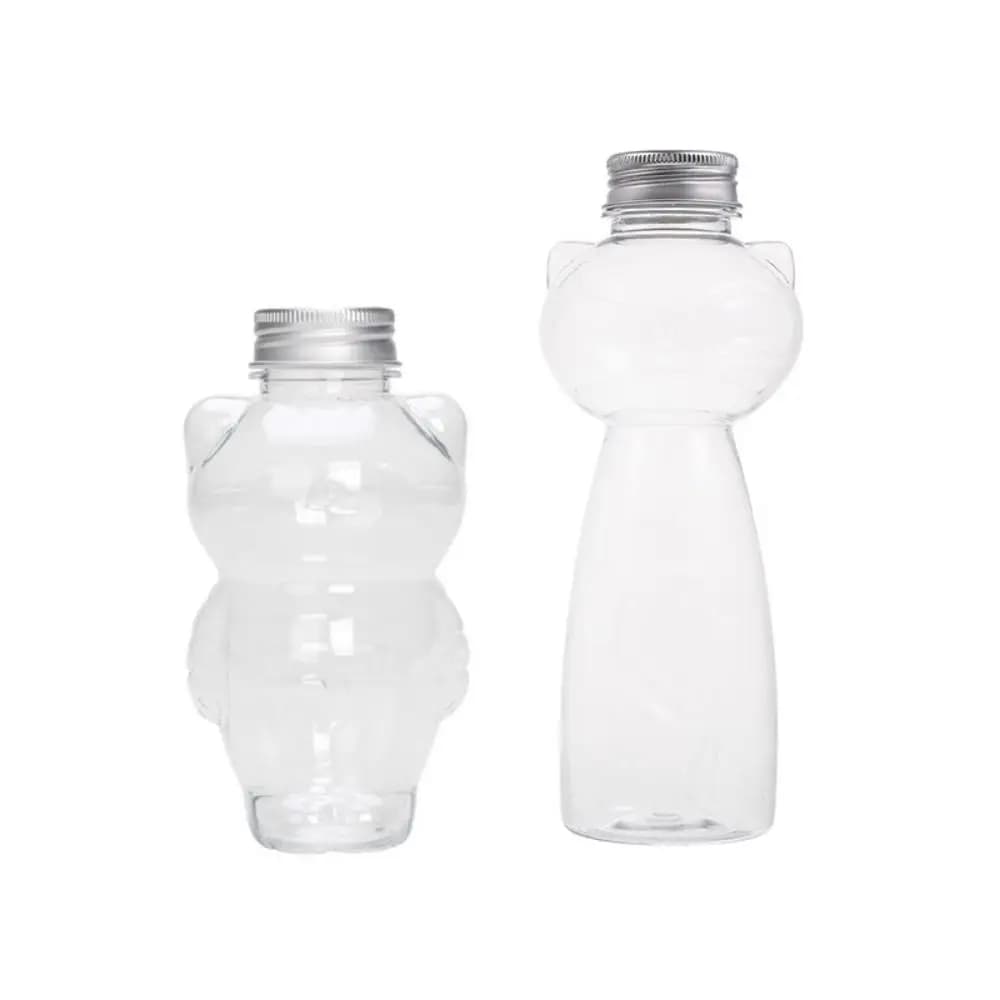Transparent Cat Water Bottles Cute Cat Shape Portable Juice Bottle Plastic Adorable Cat Shaped Juicing Bottle Students