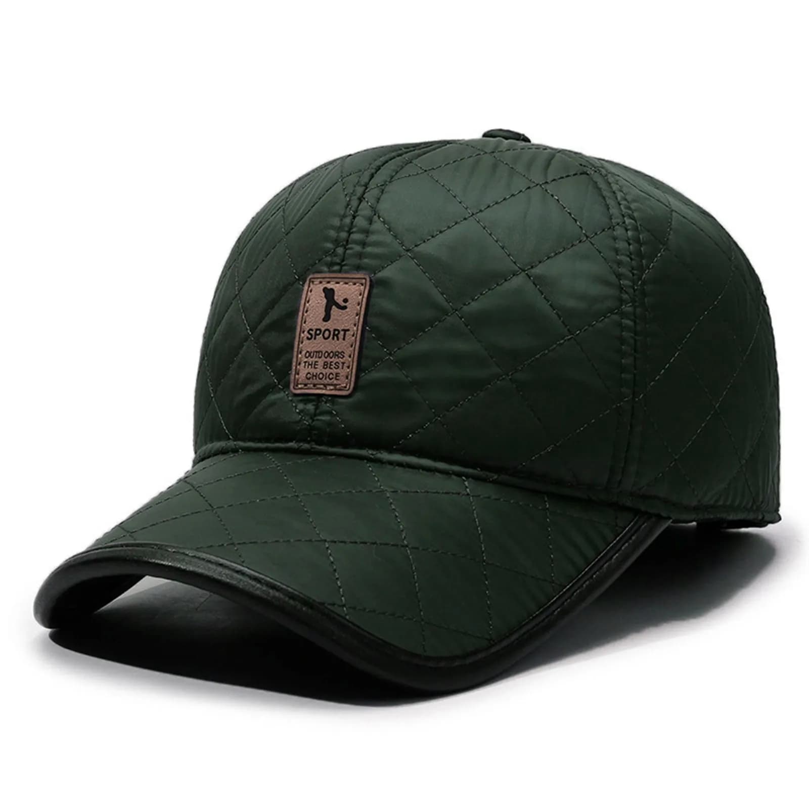 Berretto da baseball invernale da uomo in PU Cappello caldo con patta per le orecchie Addensato per la stagione fredda Sport all'aria aperta Stile casual con cinturino regolabile