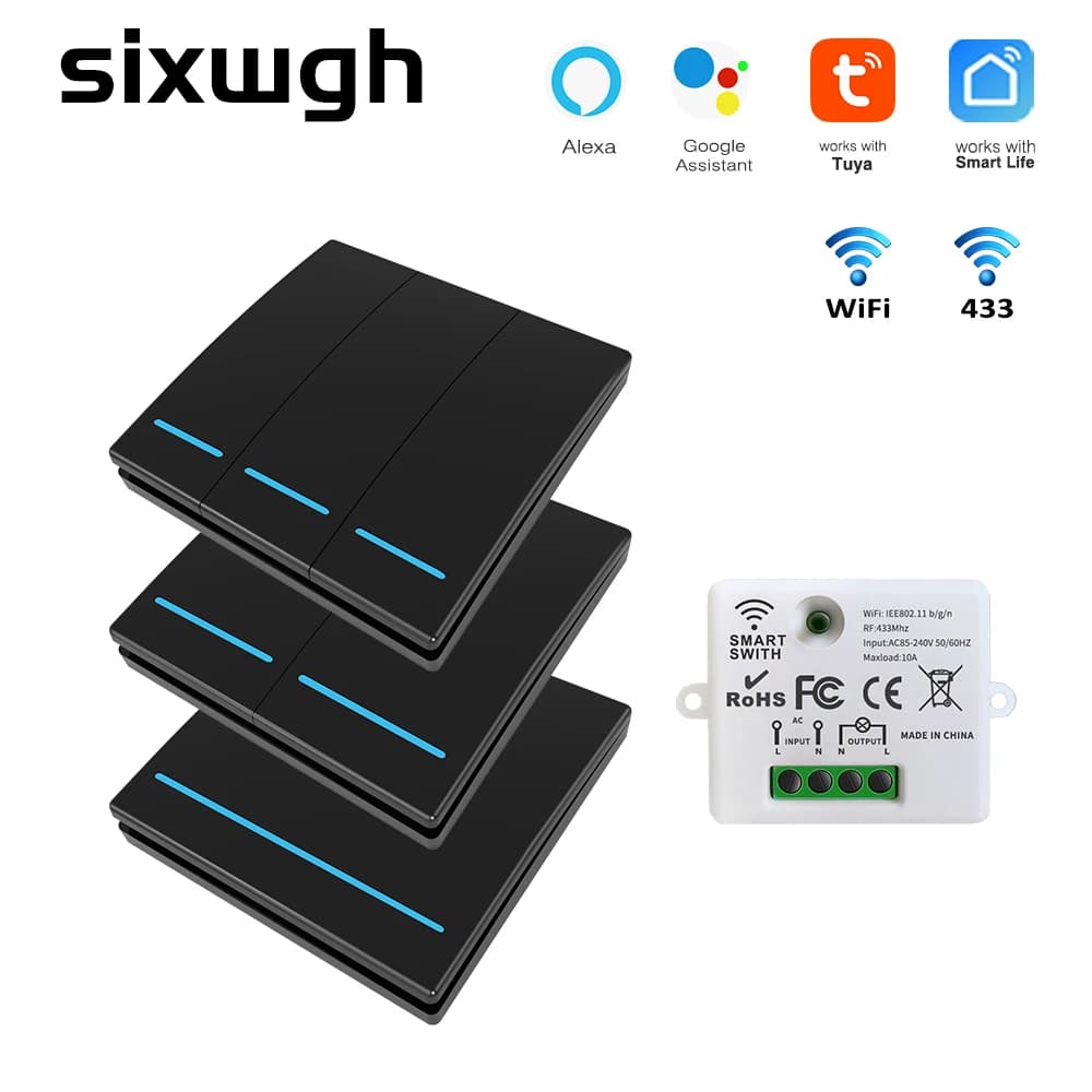 WiFi+RF433 Smart Switch, Telephone/Vocale/Remote Control, Three Controls, Timer Rovescia Account, Strong Signal, Fire Retardant Material, Easy to Install