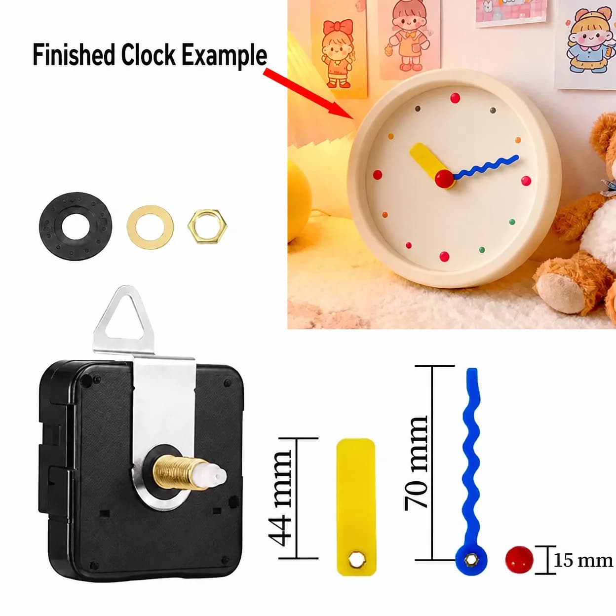Creative Cartoon Pencil Crayon Silent Quartz Clock Movement with Metal Hands Set DIY Wall Clock Repair Parts Kids Room Decor