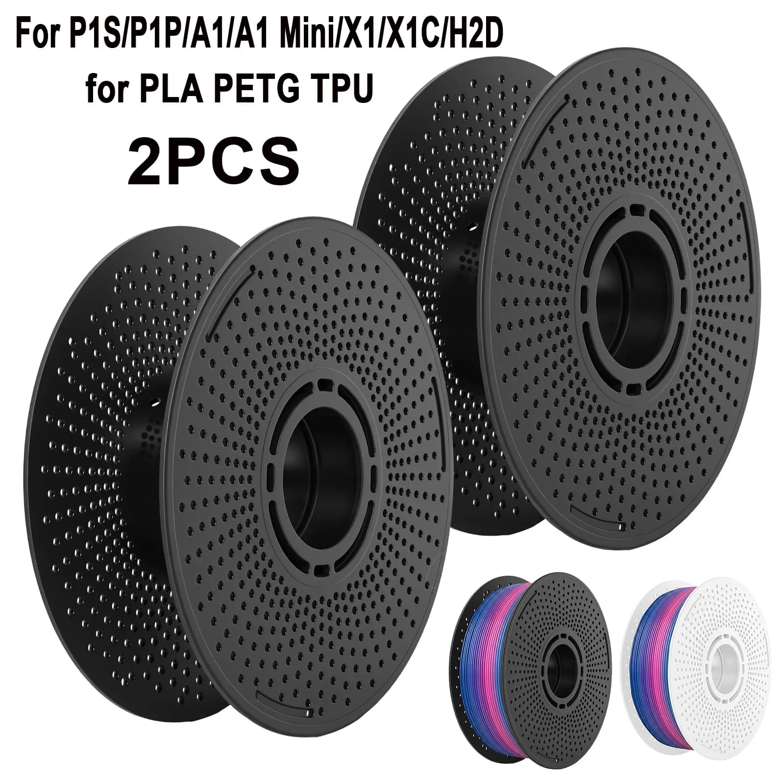 2Pcs Reusable 3D Filament Spool Detachable, High-Strength & High-Temperature Hollow Reel for PLA, PETG, ABS for P1S/P1P/A1/A1 Mi