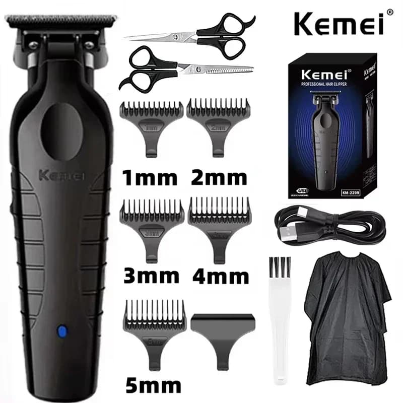 Kemei KM-2299 Barbiere Tagliacapelli a batteria 0mm Zero Gapped Carving Clipper Macchina da taglio professionale per finitura elettrica per uomo