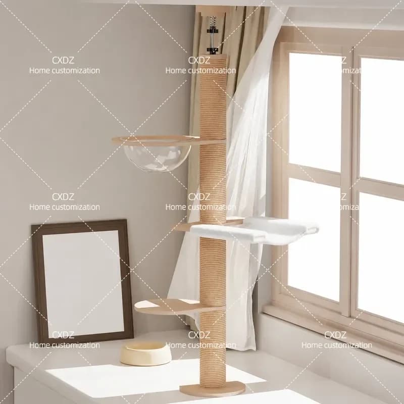Cat Tree with Bay Window Sky Pillar Integrated Cat Climbing Frame Nest Scratching Board Four Season Universal Space Capsule