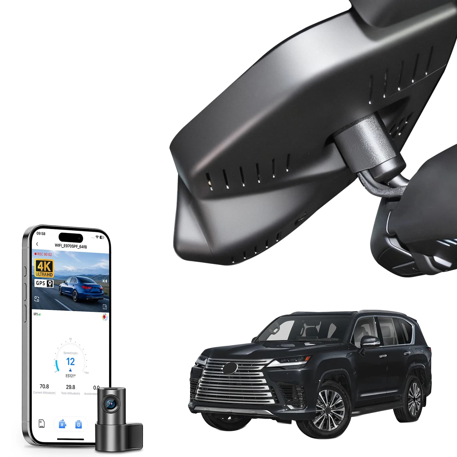 Mangoal Dash Cam front 4K and rear 1080p suitable for Lexus LX600 LX 700h 2025 OEM integrated Look G-Sensor Parking Monitor WiFi App
