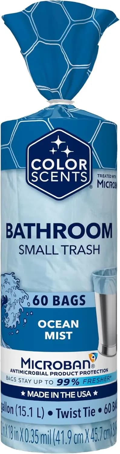 4 Gallon Scented Trash Bags - 60 Count, Twist Tie, Light Blue, Ocean Mist