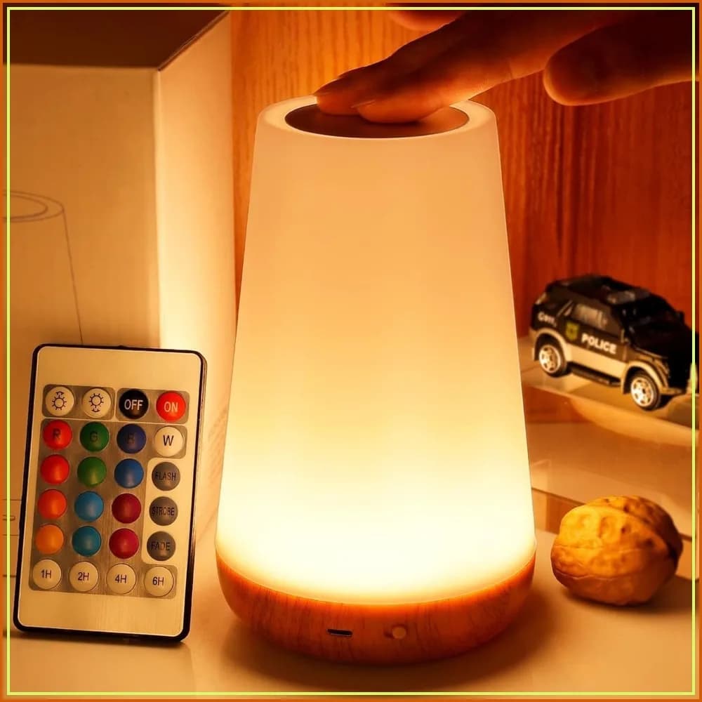 Dimmable Touch Lamp for Bedroom, Portable Table Night Light with 5 Brightness 13 RGB Colors