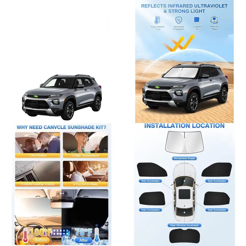 Kit parasole Chevy Trailblazer nero 2021-2026 - Set da 6 pezzi per parabrezza, finestrino laterale e posteriore, protezione UV, privacy e raffreddamento
