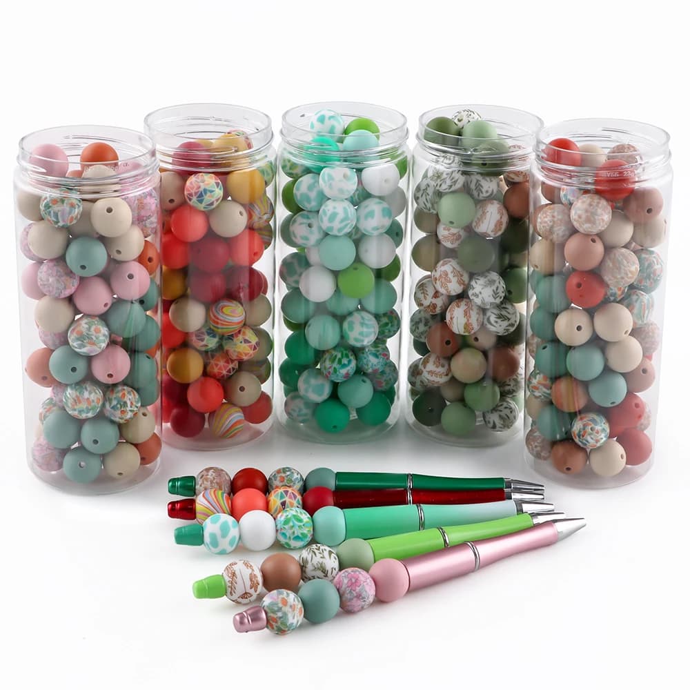 24 Pz/lotto Nuovo 15 MILLIMETRI Perline di Silicone Rotonda Allentata Mix Stampa Perline Per La Produzione di Gioielli FAI DA TE Portachiavi Bracciale Collana Accessori