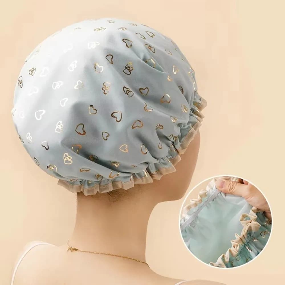 New Waterproof Shower Cap Elastic Adjustable Shower Hair Cover Reusable Double Layer Bathing Hat