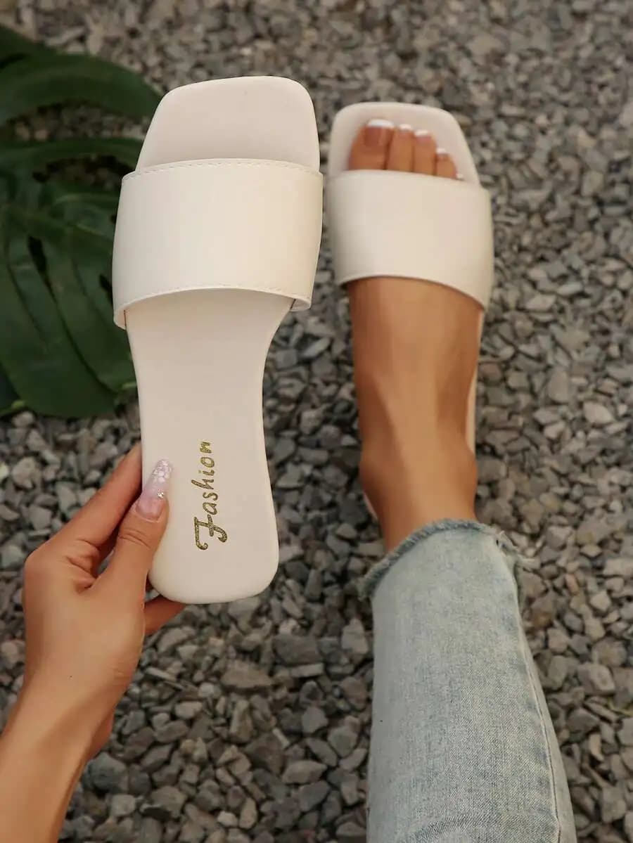 Sandali piatti da donna con punta quadrata, ciabatte estive casual da spiaggia