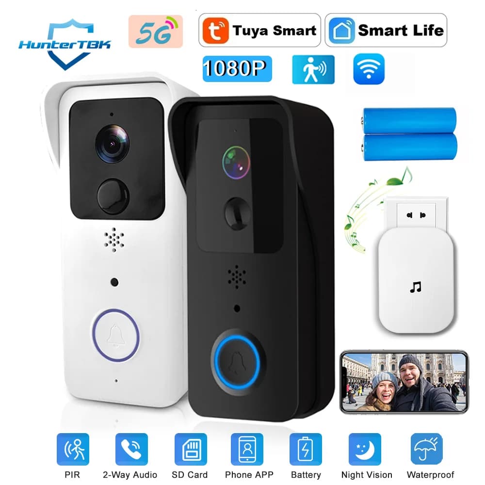 5GHz 2.4GHz Wireless WIFI Campanello 1080P Videocitofono Campanello per porte con telecamera Tuya Smart PIR Motion Detection Campanello di sicurezza domestica